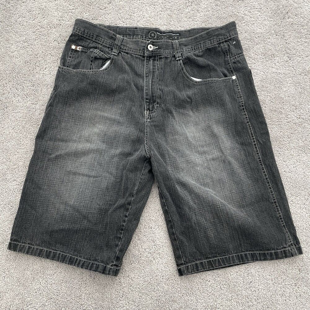 Vintage Southpole Jean Shorts Men's 38x13 Black Baggy Hip Hop Jorts Y2K Wear